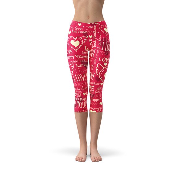 Love Hearts Red Capri Leggings