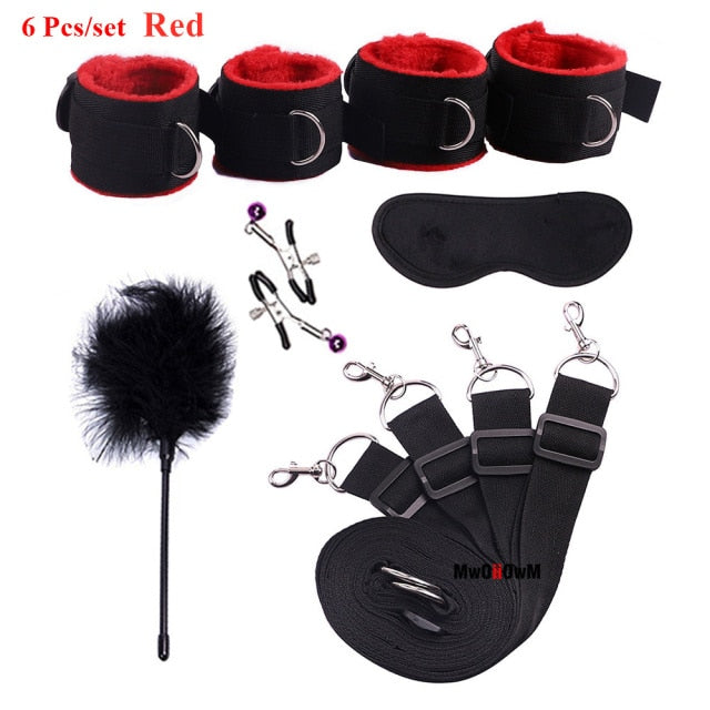 Sex Toys For Woman Men BDSM Bondage Set Under Bed Erotic Restraint Handcuffs & Ankle Cuffs & Eye Mask Adults Games for Couples