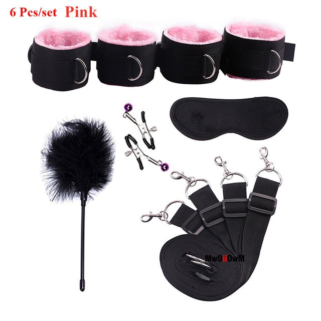 Sex Toys For Woman Men BDSM Bondage Set Under Bed Erotic Restraint Handcuffs & Ankle Cuffs & Eye Mask Adults Games for Couples