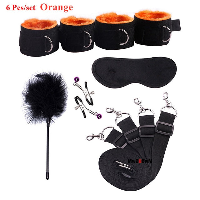 Sex Toys For Woman Men BDSM Bondage Set Under Bed Erotic Restraint Handcuffs & Ankle Cuffs & Eye Mask Adults Games for Couples