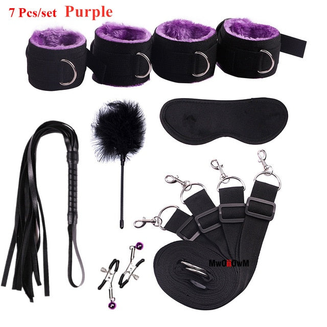 Sex Toys For Woman Men BDSM Bondage Set Under Bed Erotic Restraint Handcuffs & Ankle Cuffs & Eye Mask Adults Games for Couples