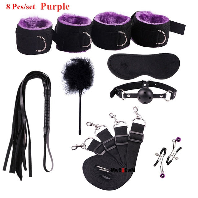 Sex Toys For Woman Men BDSM Bondage Set Under Bed Erotic Restraint Handcuffs & Ankle Cuffs & Eye Mask Adults Games for Couples