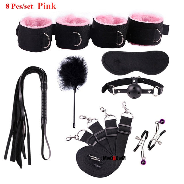 Sex Toys For Woman Men BDSM Bondage Set Under Bed Erotic Restraint Handcuffs & Ankle Cuffs & Eye Mask Adults Games for Couples