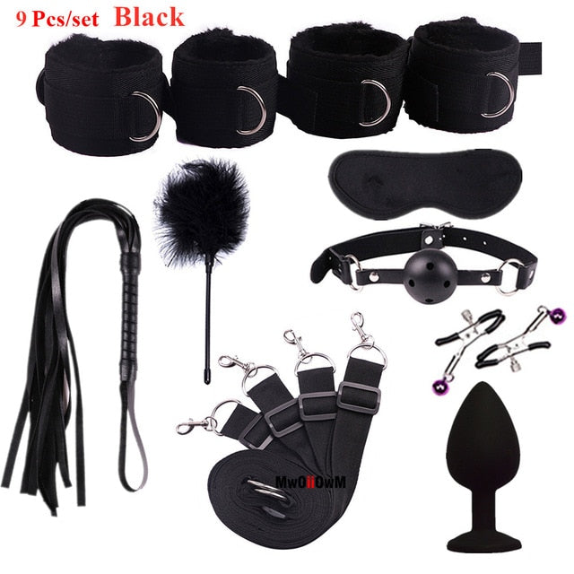 Sex Toys For Woman Men BDSM Bondage Set Under Bed Erotic Restraint Handcuffs & Ankle Cuffs & Eye Mask Adults Games for Couples