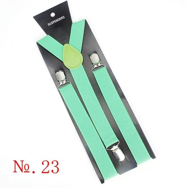 Hot Sale Elastic Leather Suspenders Men 3 Clips Vintage Men's Women Suspender Trousers Wedding Suspension For Skirts 38 Colors