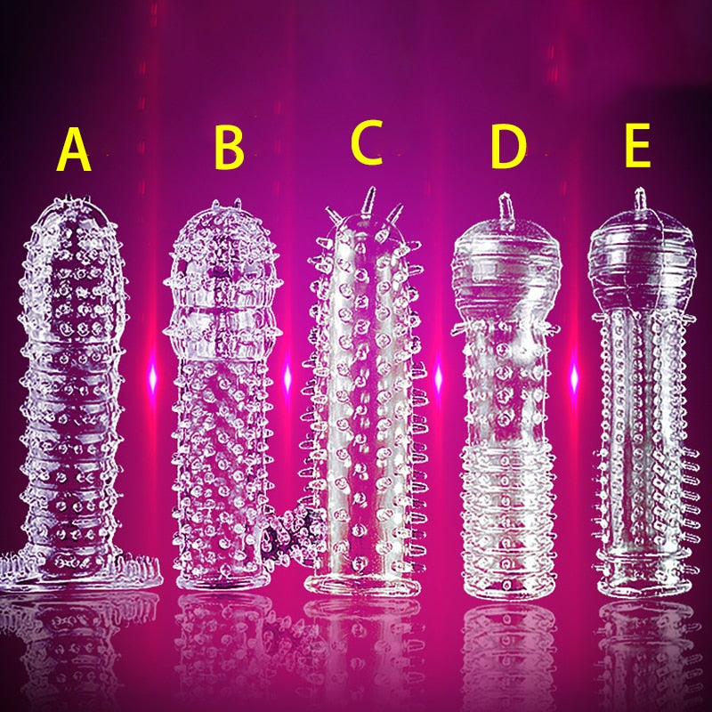 Samox Reusable Condom Penis Sleeve Male Enlargement Time Delay Spike Clit Massager Cover Crystal Clear Condoms Adult Sex Toy