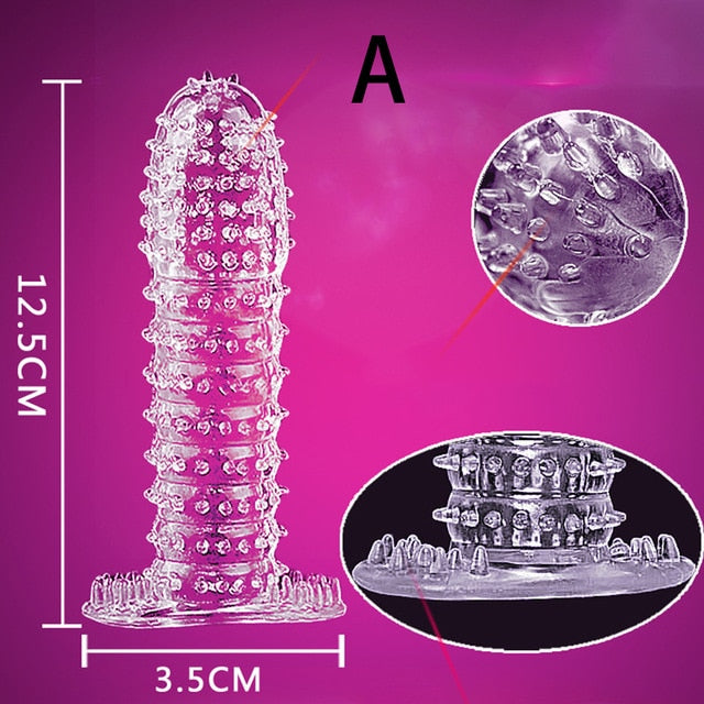 Samox Reusable Condom Penis Sleeve Male Enlargement Time Delay Spike Clit Massager Cover Crystal Clear Condoms Adult Sex Toy