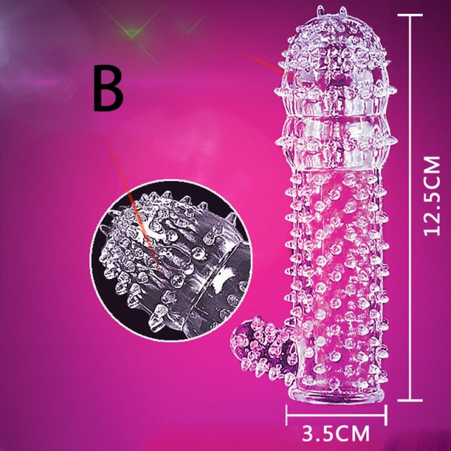 Samox Reusable Condom Penis Sleeve Male Enlargement Time Delay Spike Clit Massager Cover Crystal Clear Condoms Adult Sex Toy