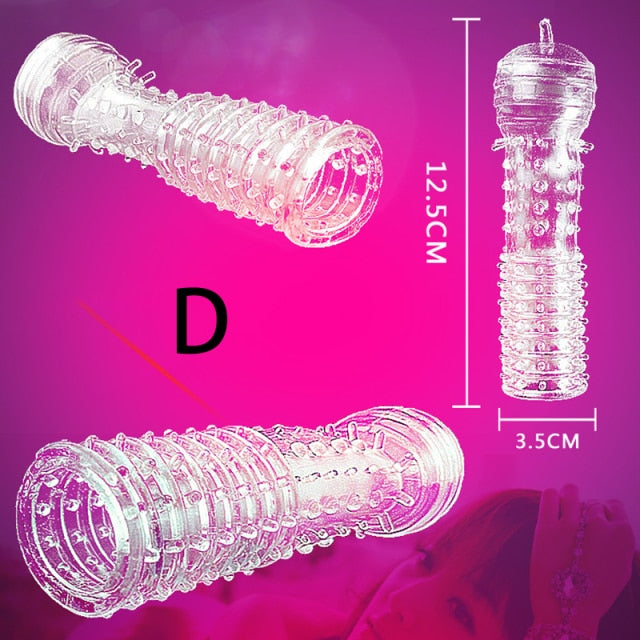 Samox Reusable Condom Penis Sleeve Male Enlargement Time Delay Spike Clit Massager Cover Crystal Clear Condoms Adult Sex Toy