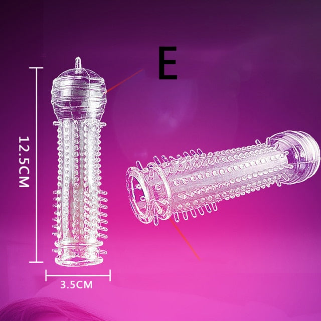 Samox Reusable Condom Penis Sleeve Male Enlargement Time Delay Spike Clit Massager Cover Crystal Clear Condoms Adult Sex Toy