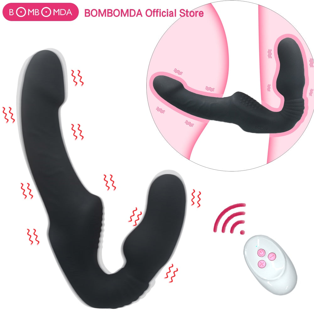 10 Speeds Strapless Strapon Dildo Vibrator Female Double Vibrating G Spot Adult Sex Toys for Women Couple Anal Prostate Massager