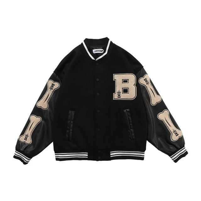 Hip Hop Furry Bone Patchwork Color Block Jackets Mens Harajuku College Style Bomber Jacket Men Baseball Coats 3 color