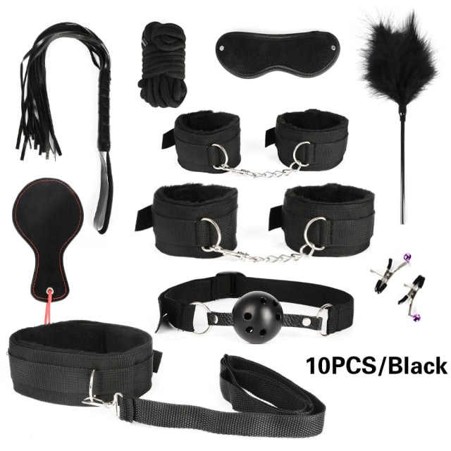 BDSM Kits Adults Sex Toys For Women Men Handcuffs Nipple Clamps Whip Spanking Sex Metal Anal Plug Vibrator Butt Bdsm Bondage Set