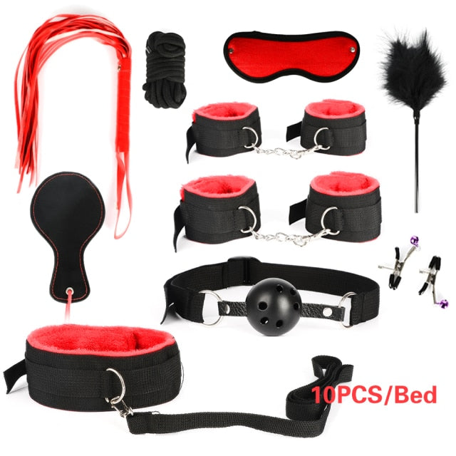 BDSM Kits Adults Sex Toys For Women Men Handcuffs Nipple Clamps Whip Spanking Sex Metal Anal Plug Vibrator Butt Bdsm Bondage Set