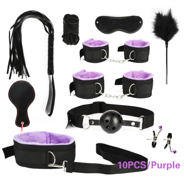 BDSM Kits Adults Sex Toys For Women Men Handcuffs Nipple Clamps Whip Spanking Sex Metal Anal Plug Vibrator Butt Bdsm Bondage Set