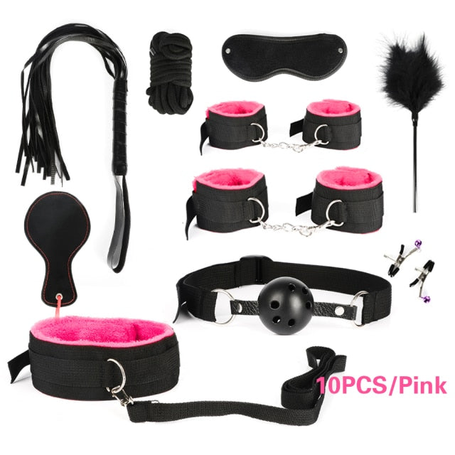 BDSM Kits Adults Sex Toys For Women Men Handcuffs Nipple Clamps Whip Spanking Sex Metal Anal Plug Vibrator Butt Bdsm Bondage Set