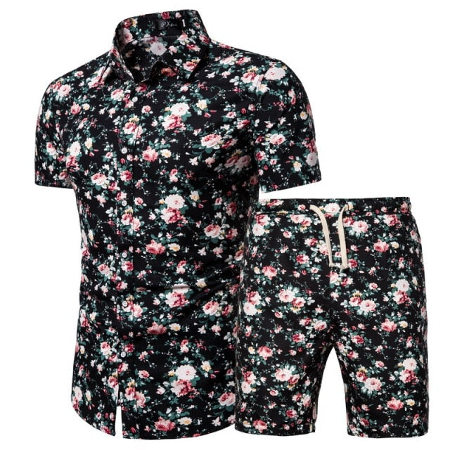 2020 Summer New Men's Clothing Short-sleeved Printed Shirts Shorts 2 Piece Fashion Male Casual Beach Wear Clothes