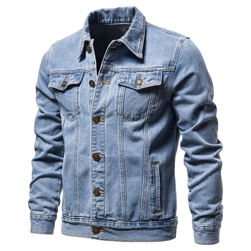 New 2020 Cotton Denim Jacket Men Casual Solid Color Lapel Single Breasted Jeans Jacket Men Autumn Slim Fit Quality Mens Jackets