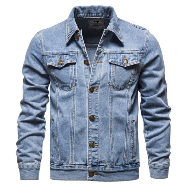 New 2020 Cotton Denim Jacket Men Casual Solid Color Lapel Single Breasted Jeans Jacket Men Autumn Slim Fit Quality Mens Jackets