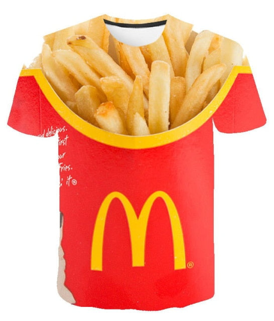 2021 Newest French Fries 3D Printed T shirt Men Women Funny Tee Tshirt Oversize Streetwear Summer Tops T-shirtS  Short Sleeve