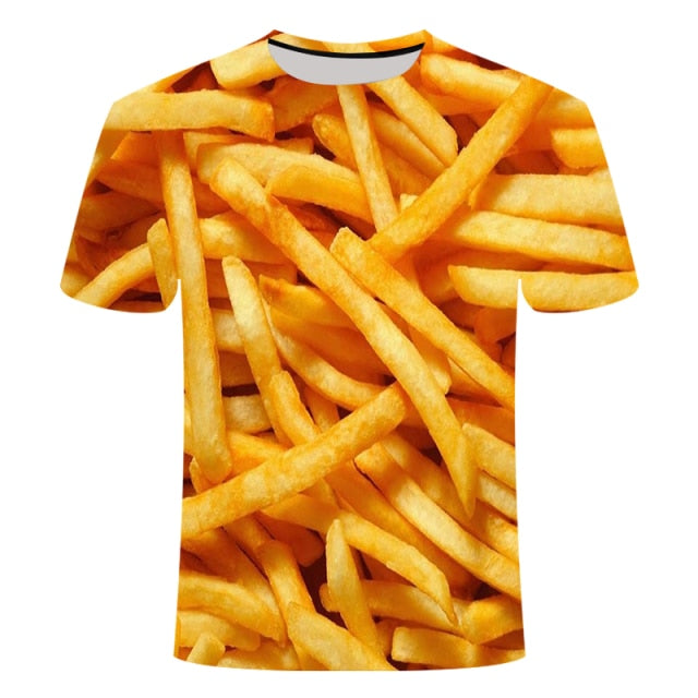 2021 Newest French Fries 3D Printed T shirt Men Women Funny Tee Tshirt Oversize Streetwear Summer Tops T-shirtS  Short Sleeve