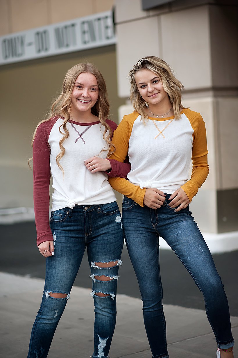 Long sleeve Thermal Baseball Tee in Ivory & Mustard