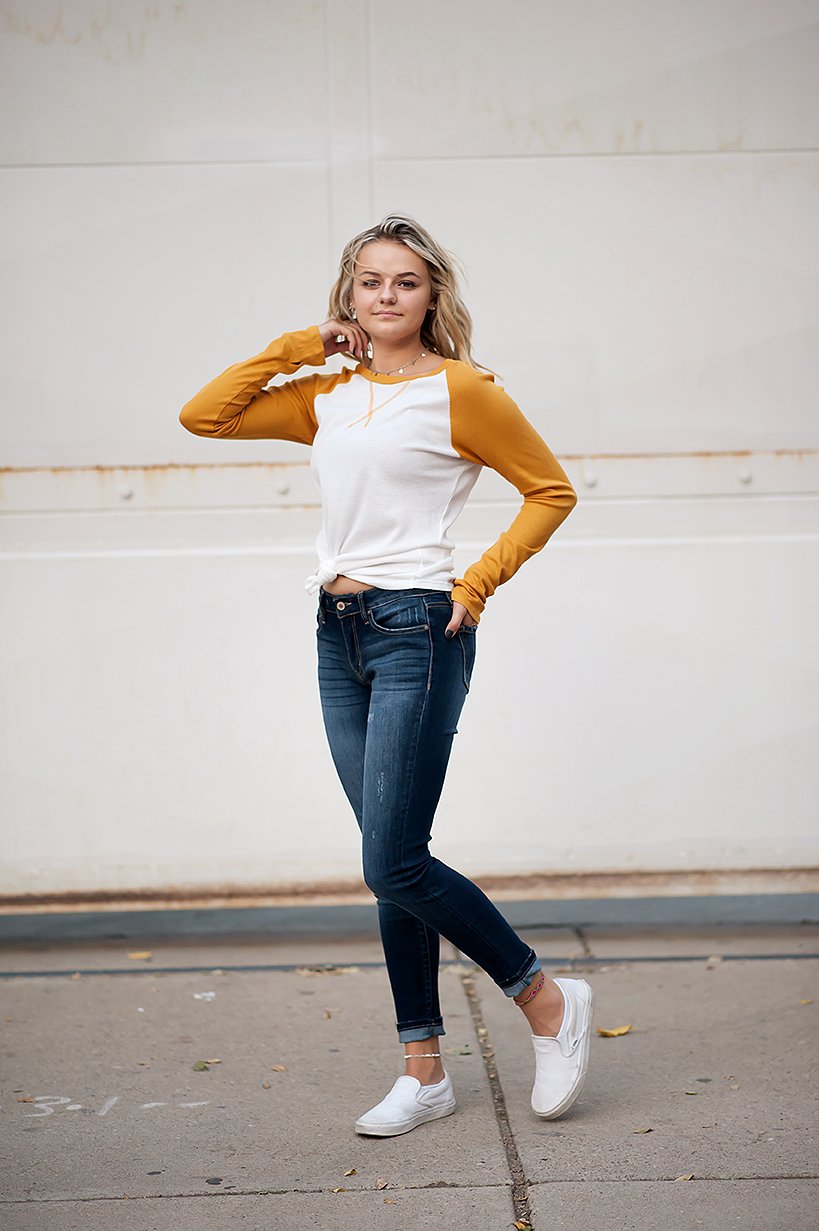 Long sleeve Thermal Baseball Tee in Ivory & Mustard