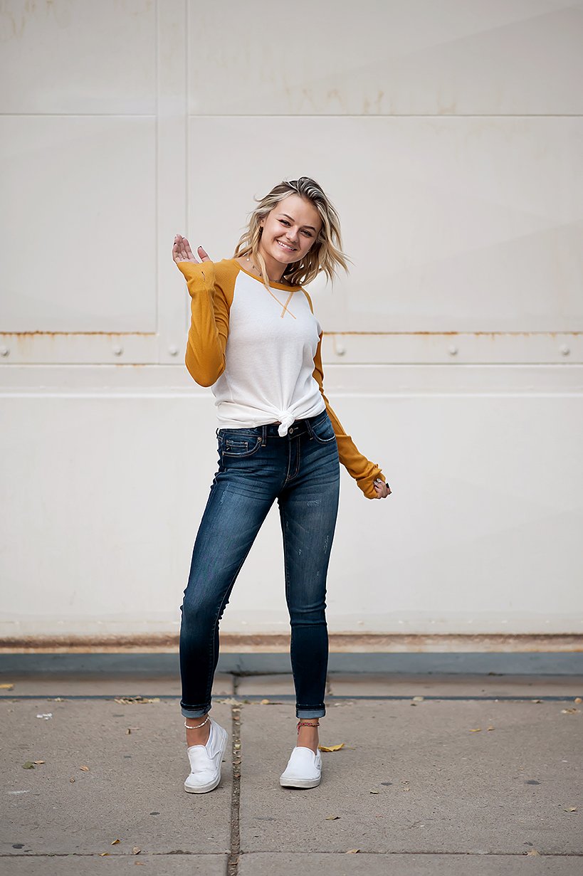 Long sleeve Thermal Baseball Tee in Ivory & Mustard