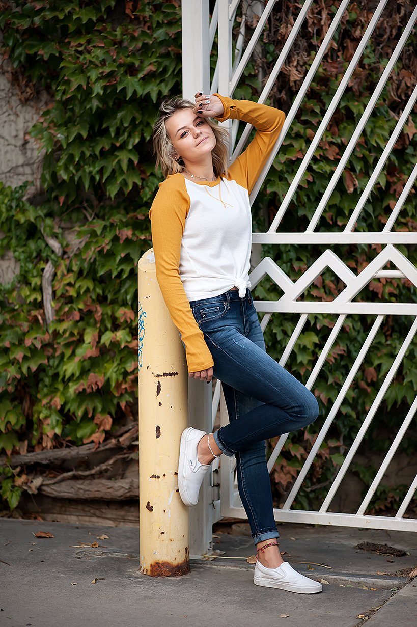 Long sleeve Thermal Baseball Tee in Ivory & Mustard